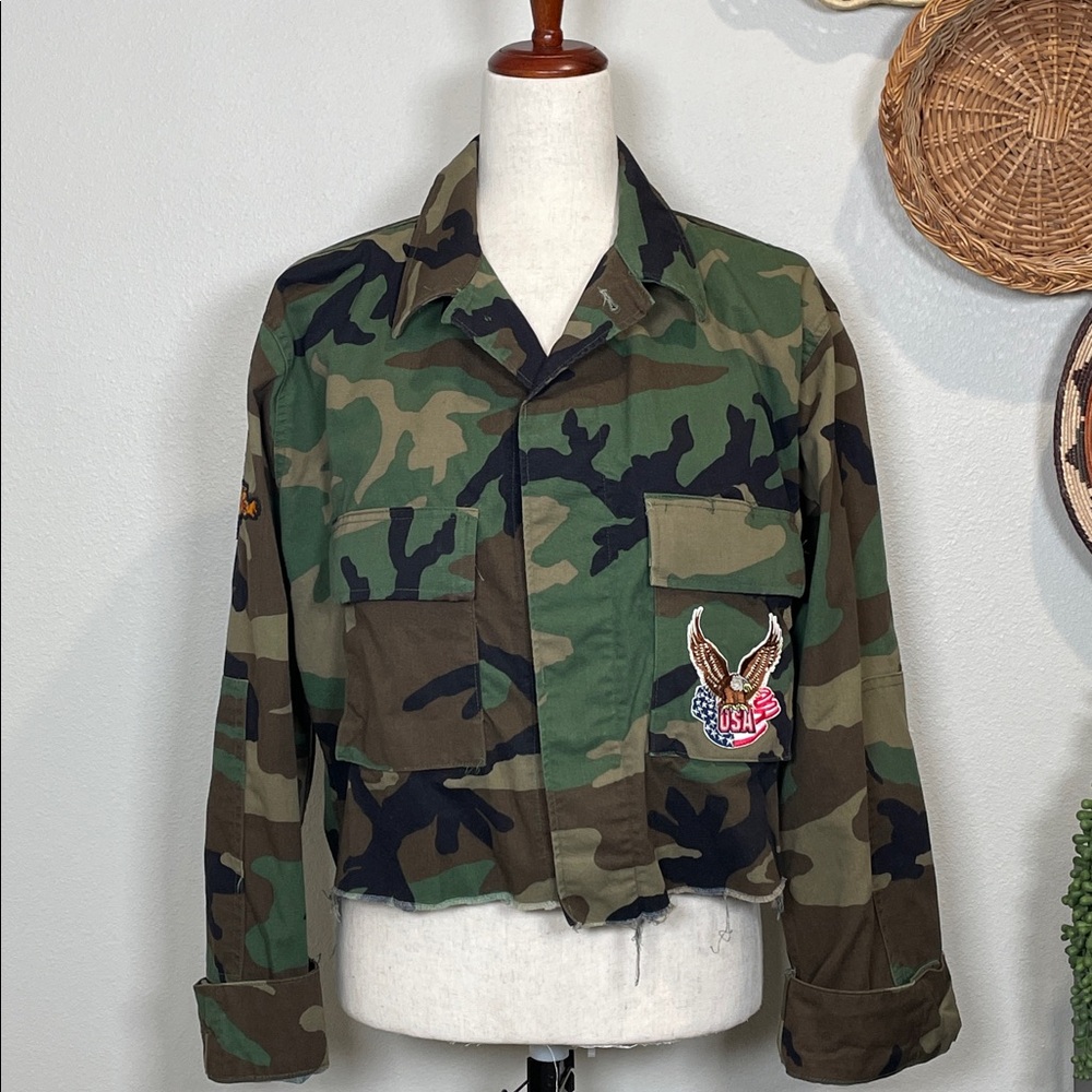 Reworked Redone Cropped Camo Jacket Streetwear Patches USA Tiger Oversize Medium